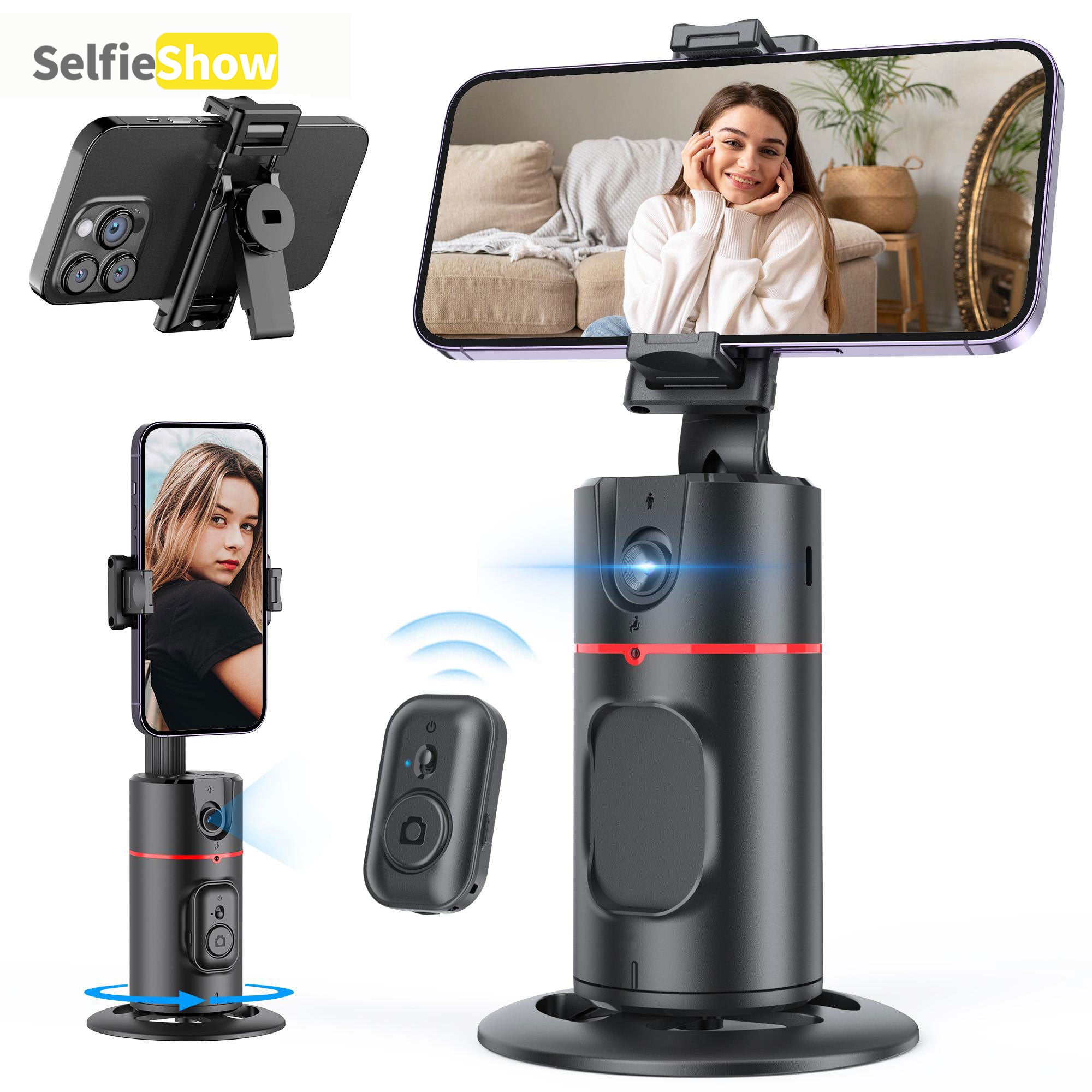360° AI Face Tracking Phone Holder, Gesture Control, No App Required