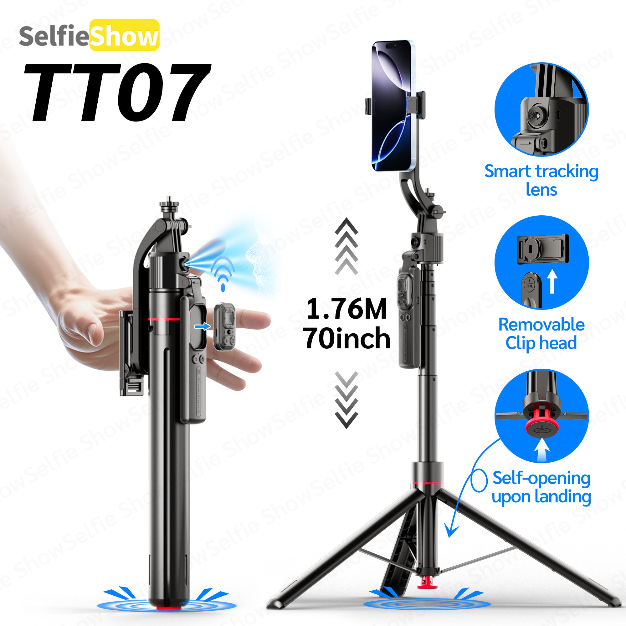 70in AI Face Tracking Tripod with Remote & Gesture Control