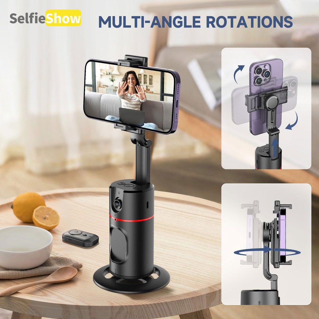 360° AI Face Tracking Phone Holder, Gesture Control, No App Required