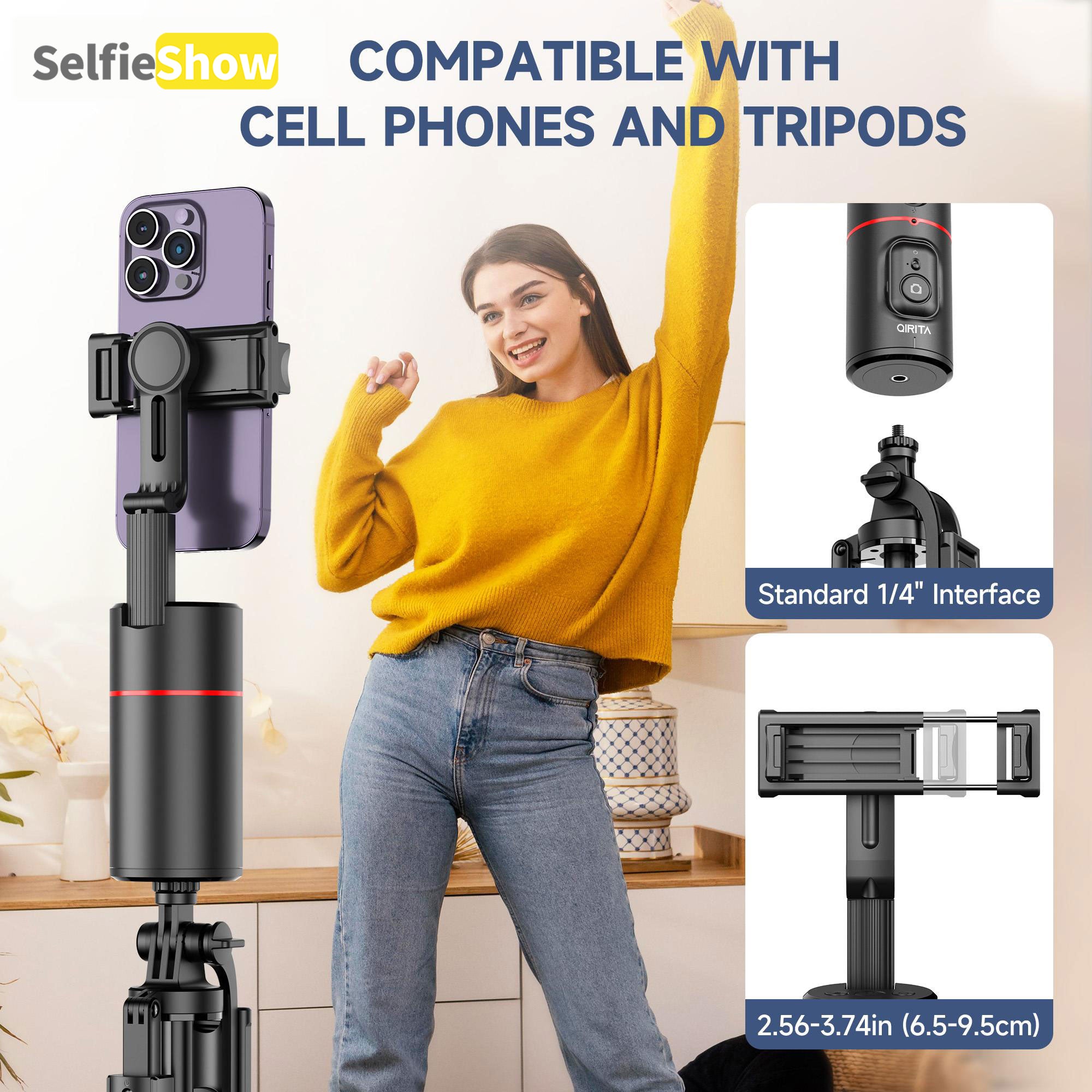 360° AI Face Tracking Phone Holder, Gesture Control, No App Required