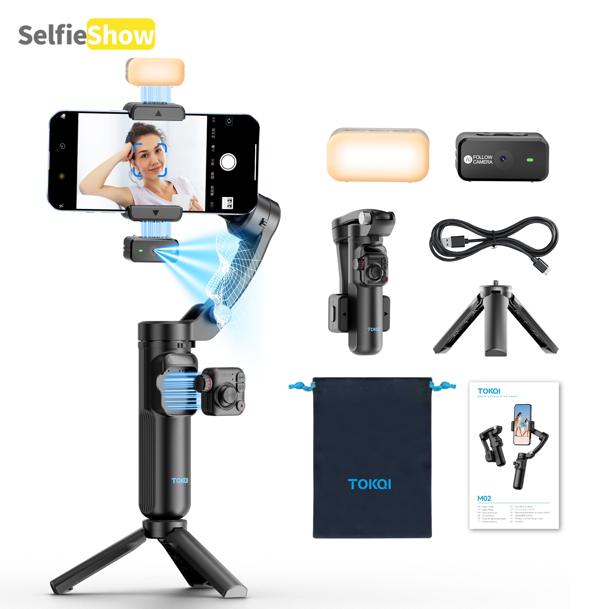 AI Face Tracking Gimbal Stabilizer – 3-Axis Stabilization, Gesture Control & Built-In Fill Light