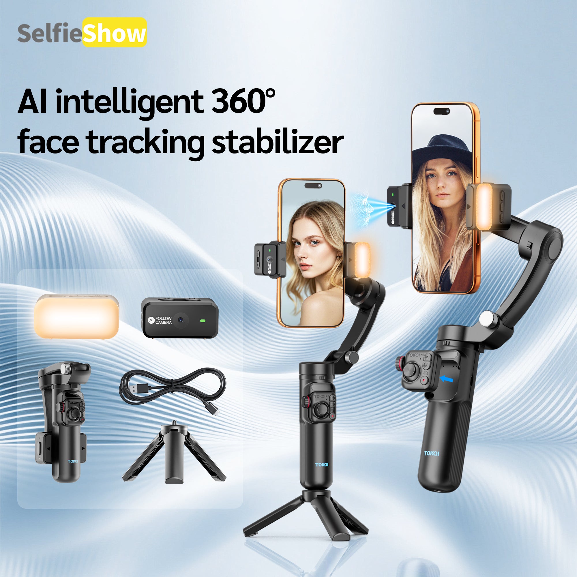 AI Face Tracking Gimbal Stabilizer – 3-Axis Stabilization, Gesture Control & Built-In Fill Light