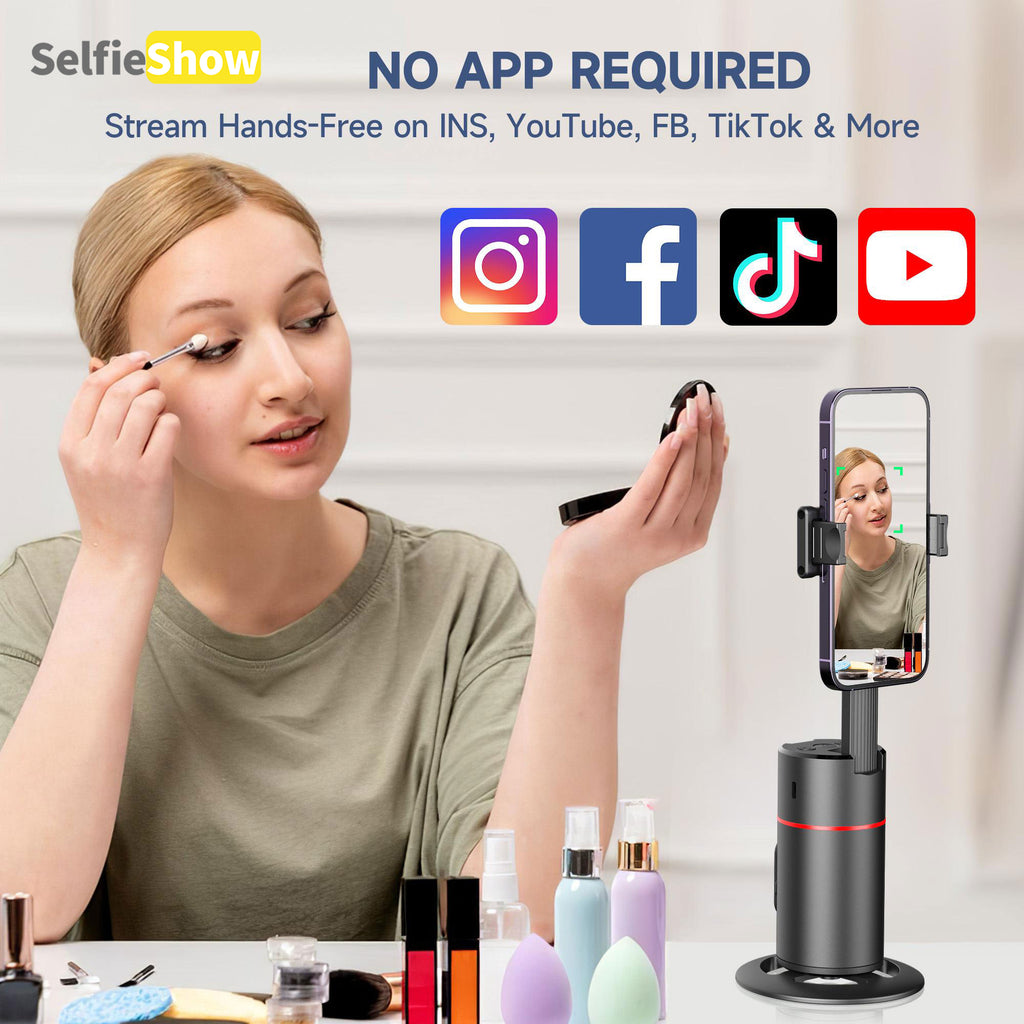 360° AI Face Tracking Phone Holder, Gesture Control, No App Required