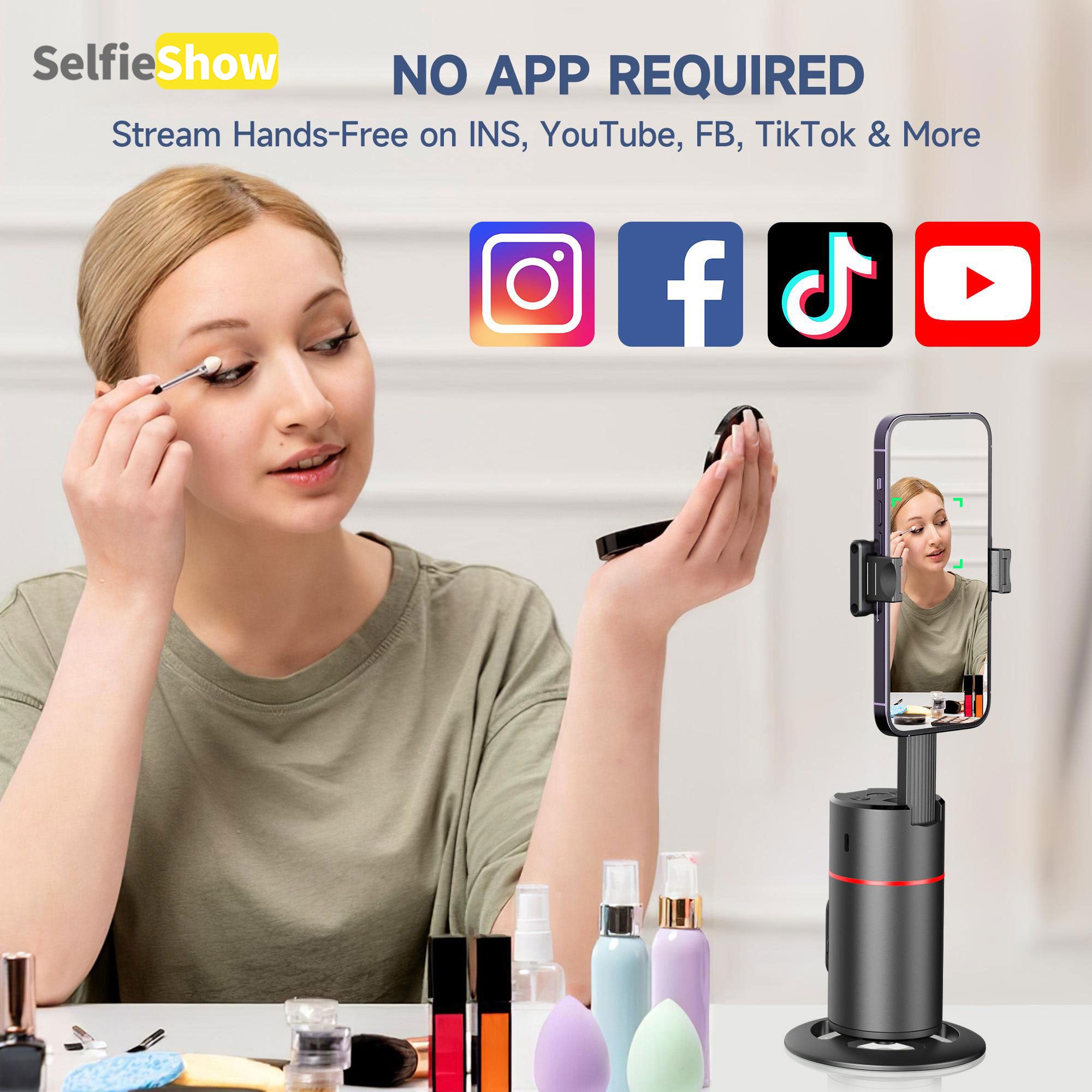 360° AI Face Tracking Phone Holder, Gesture Control, No App Required