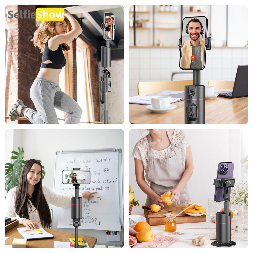 360° AI Face Tracking Phone Holder, Gesture Control, No App Required
