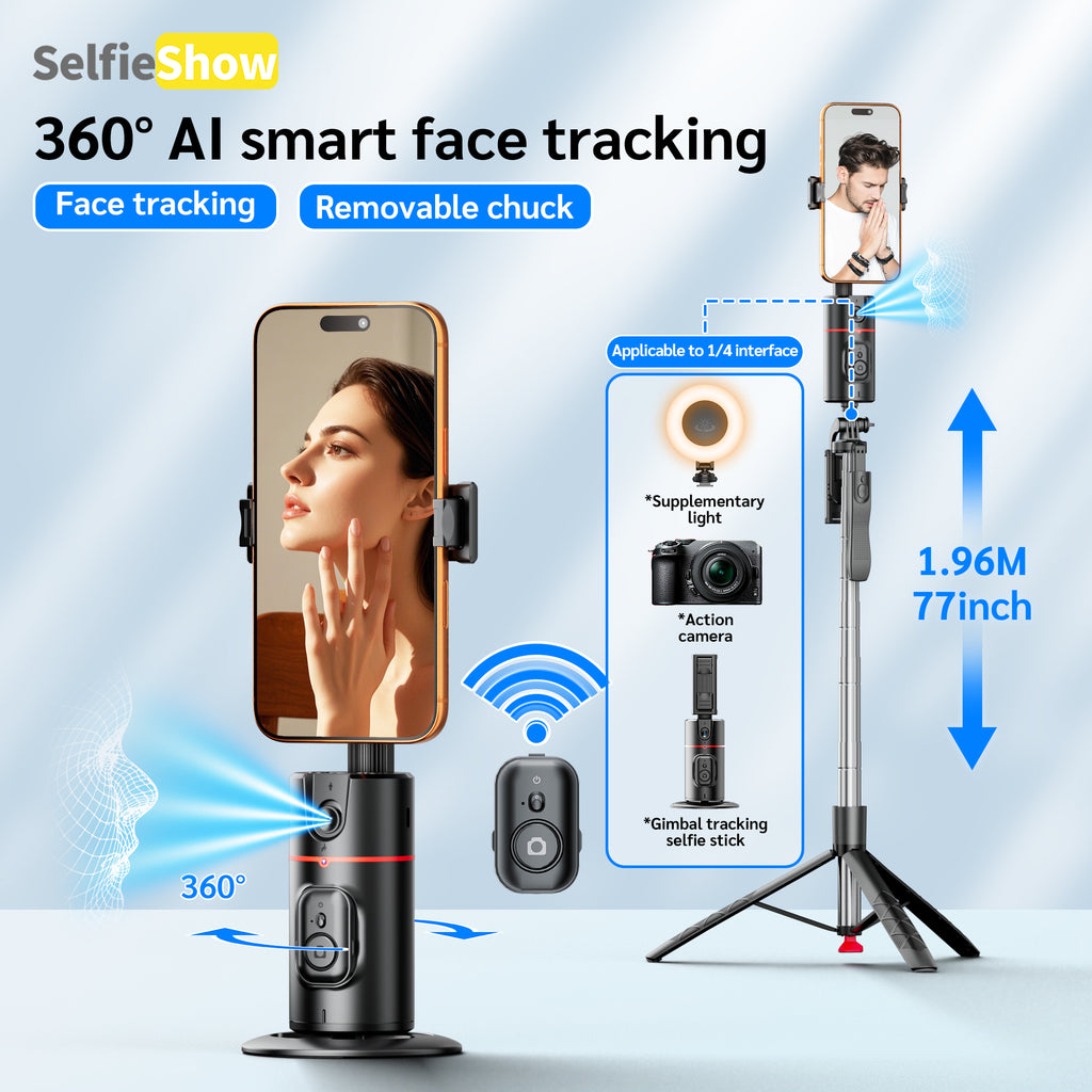 68" AI Face Tracking Tripod with Remote – 360° Auto Tracking for Hands-Free Content Creation