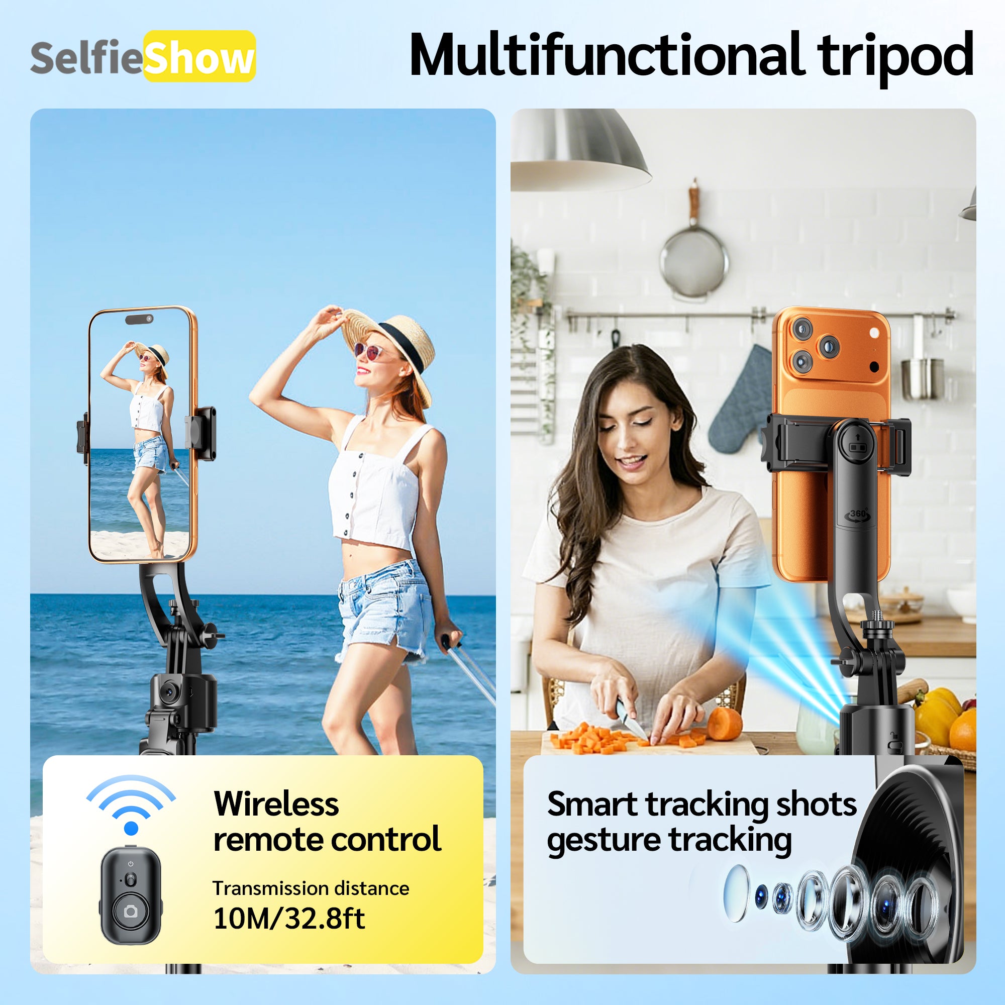 70in AI Face Tracking Tripod with Remote & Gesture Control
