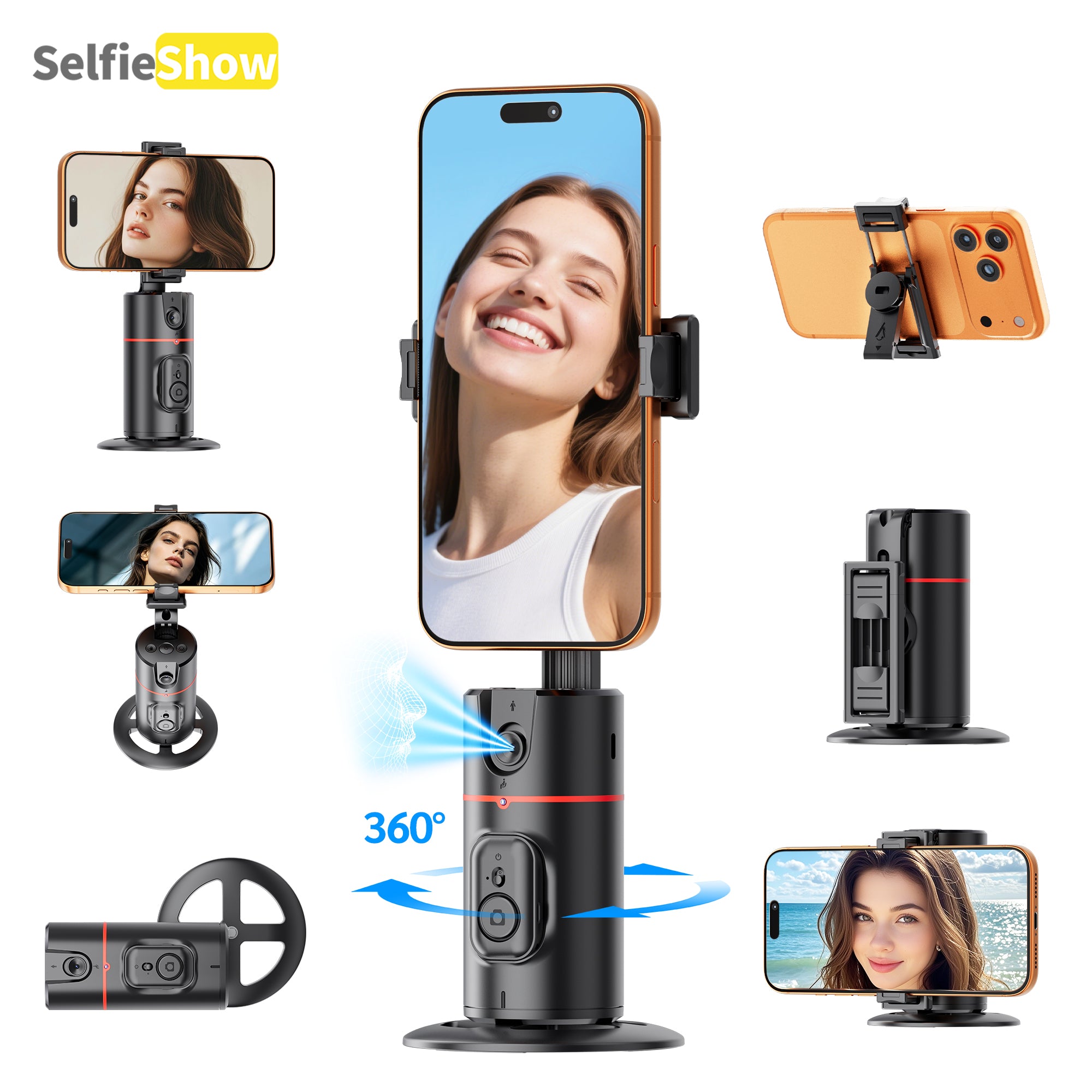 360° AI Face Tracking Phone Holder, Gesture Control, No App Required