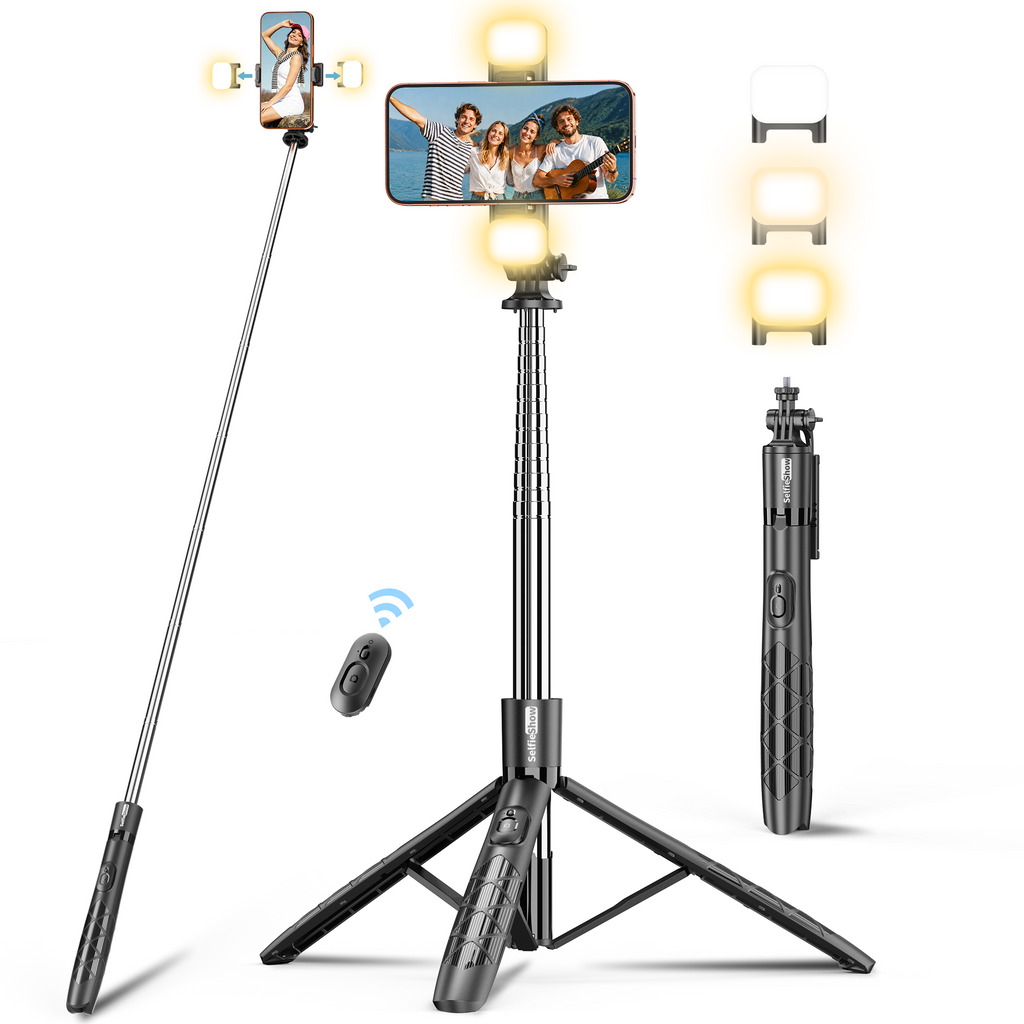 71" Bluetooth Selfie Stick Tripod with 6-Level LED Fill Light & Remote, Heavy-Duty 360° Phone Stand for iPhone & Android