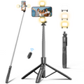 71" Bluetooth Selfie Stick Tripod with 6-Level LED Fill Light & Remote, Heavy-Duty 360° Phone Stand for iPhone & Android