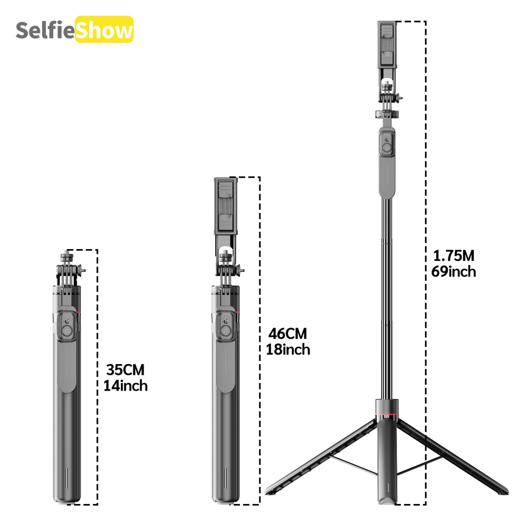 69" Auto Pop-Up Tripod Selfie Stick, 1.75m All-in-One Phone Tripod with Remote, Anti-Wobble Handle & 360° Adjustable Mount
