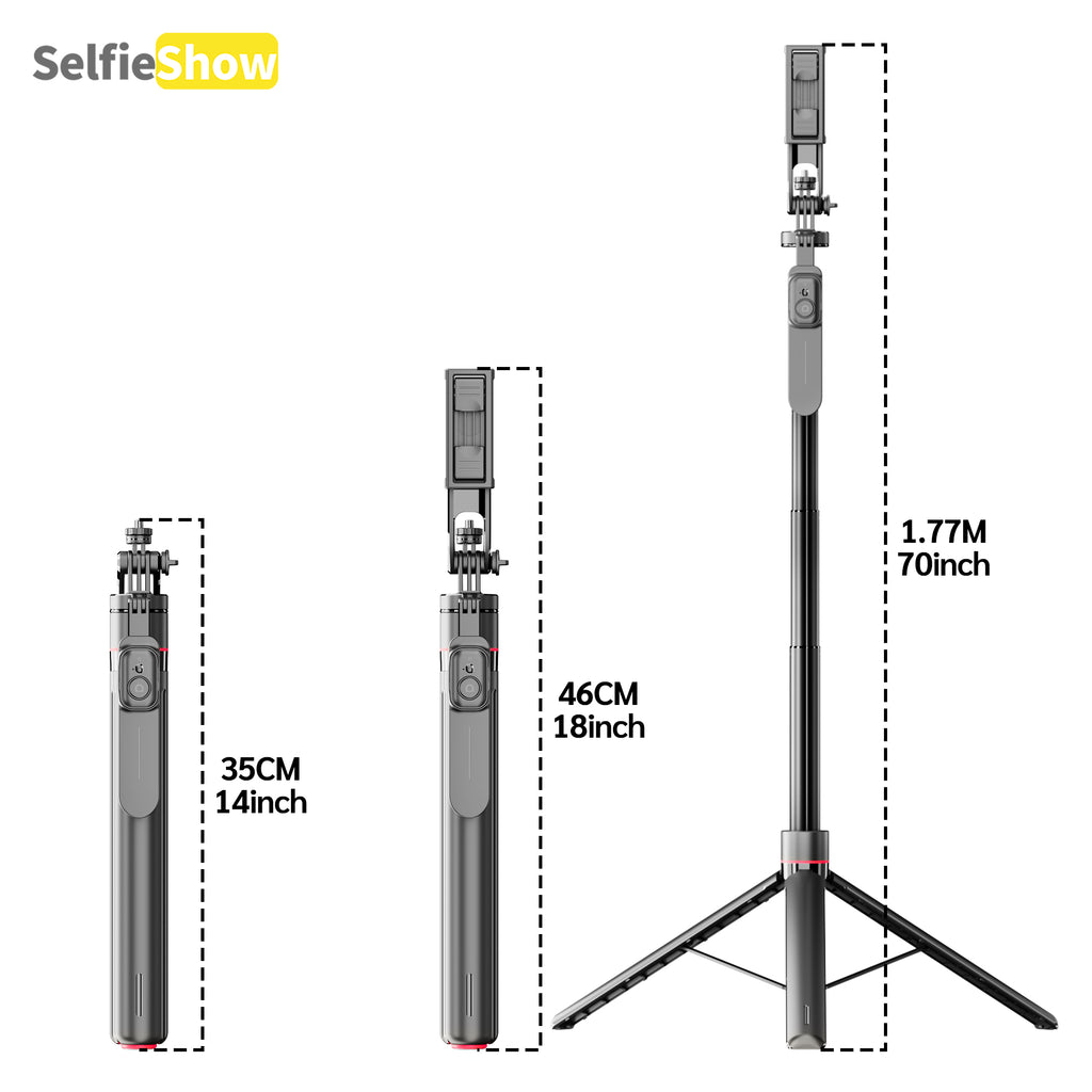 69" Auto Pop-Up Tripod Selfie Stick, 1.77m All-in-One Aluminum Phone Tripod with Balance Handle, Detachable Clamp & 1/4" Mount Compatibility