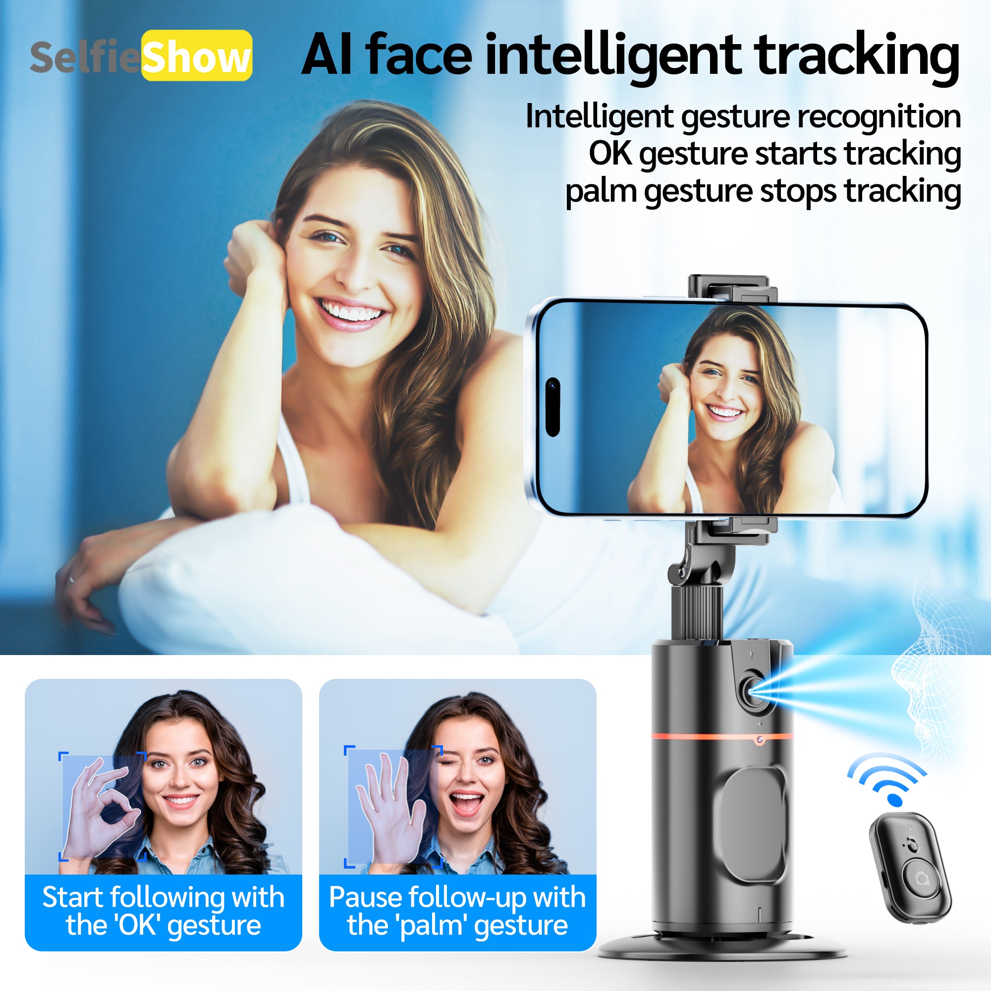 68" AI Face Tracking Tripod with Remote – 360° Auto Tracking for Hands-Free Content Creation