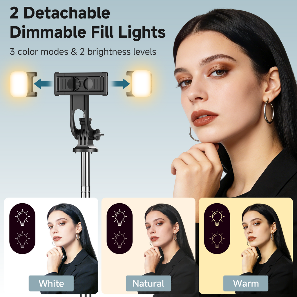 71" Bluetooth Selfie Stick Tripod with 6-Level LED Fill Light & Remote, Heavy-Duty 360° Phone Stand for iPhone & Android
