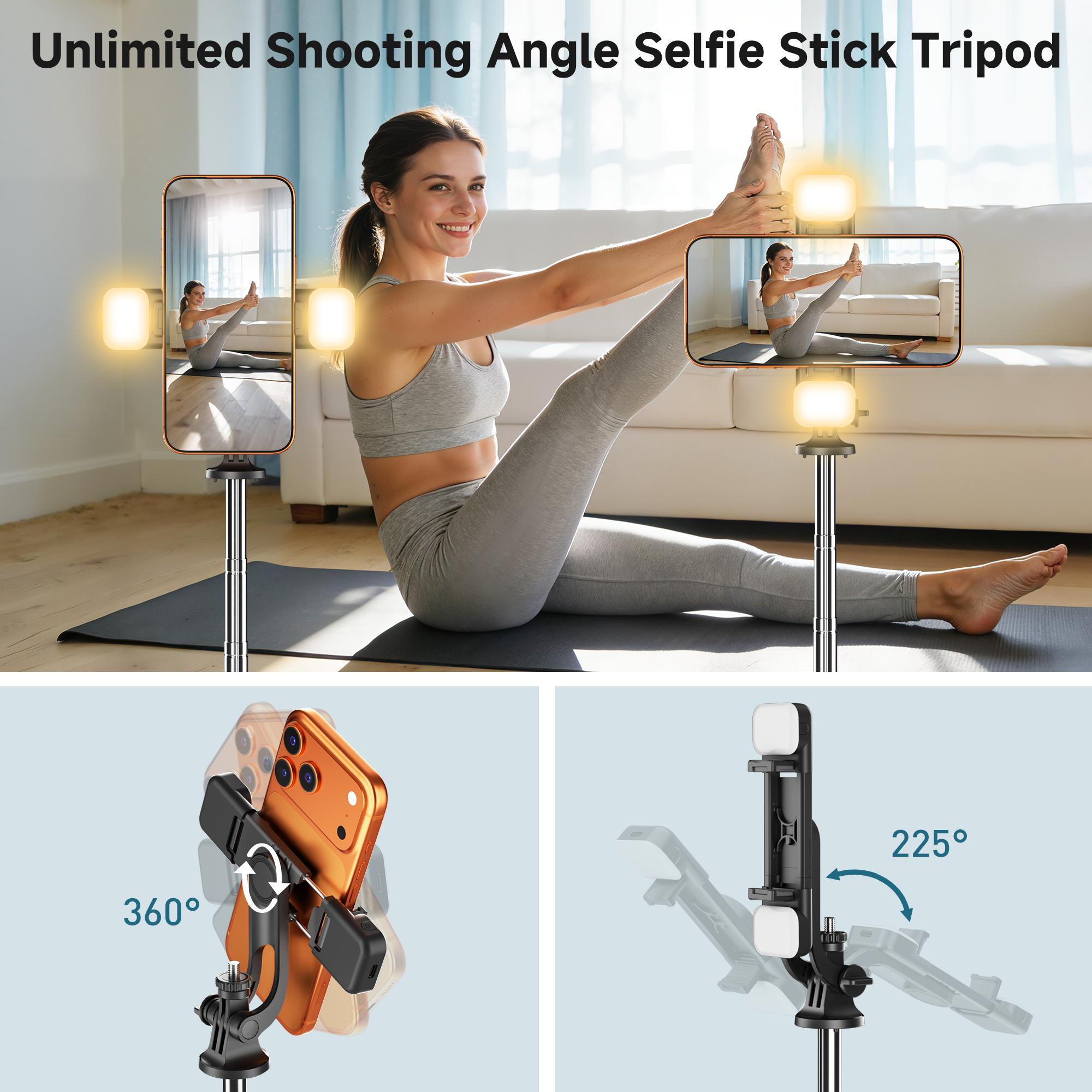71" Bluetooth Selfie Stick Tripod with 6-Level LED Fill Light & Remote, Heavy-Duty 360° Phone Stand for iPhone & Android