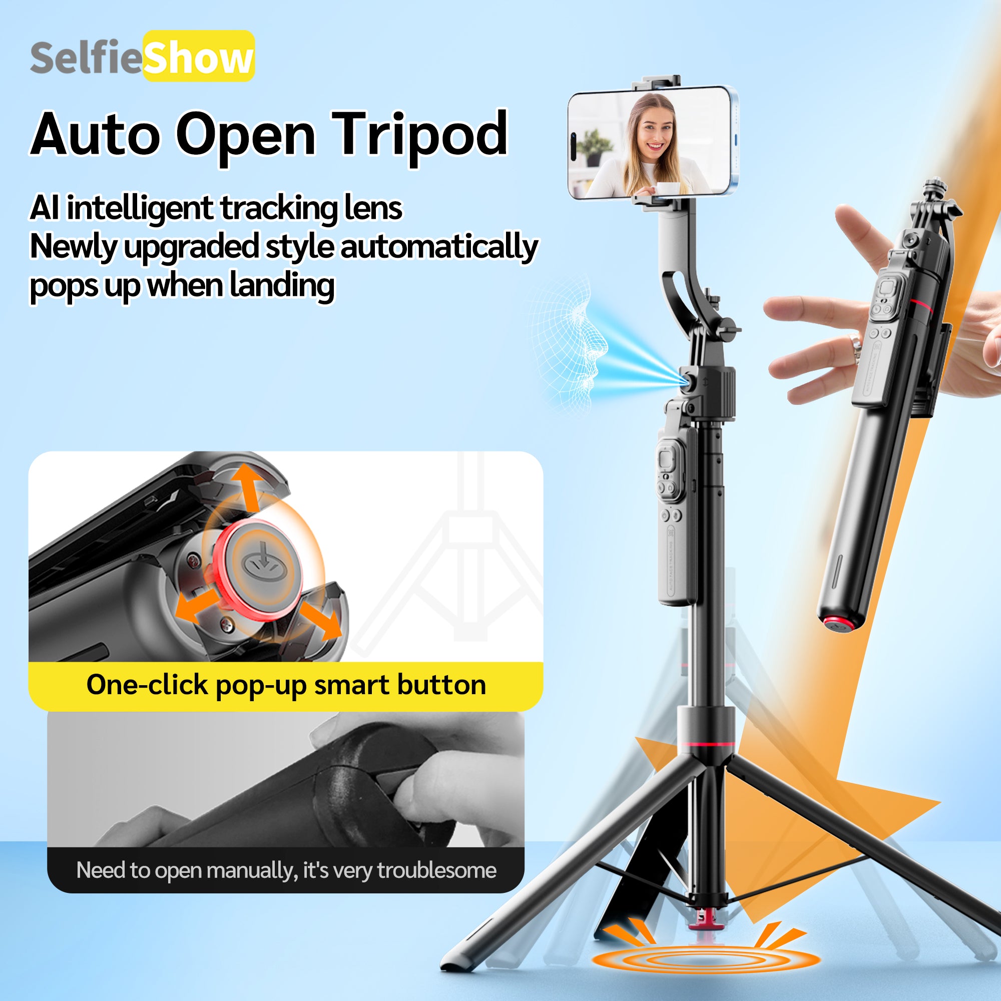 70in AI Face Tracking Tripod with Remote & Gesture Control