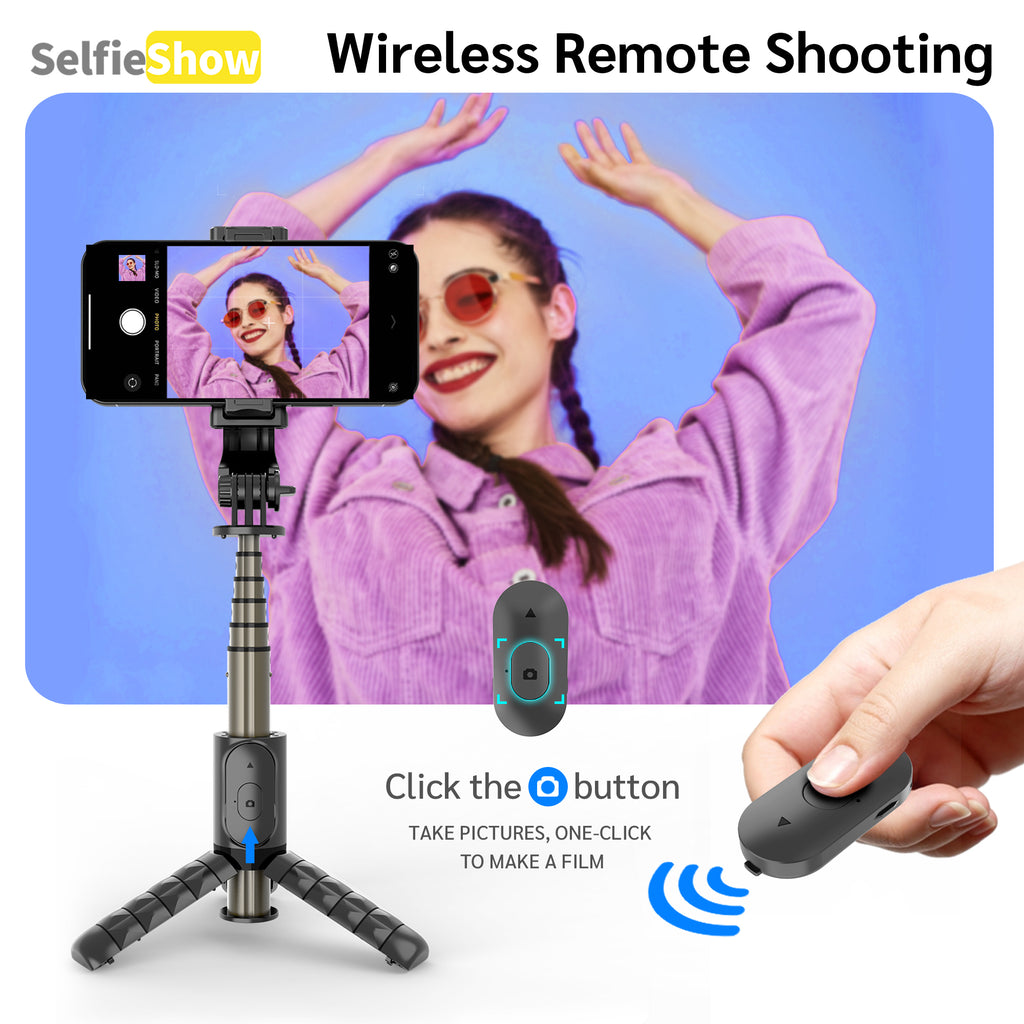 Mini Aluminum Alloy Bluetooth Selfie Stick Tripod for Phone, Desktop Stand with 360° Rotation & Remote for iOS & Android