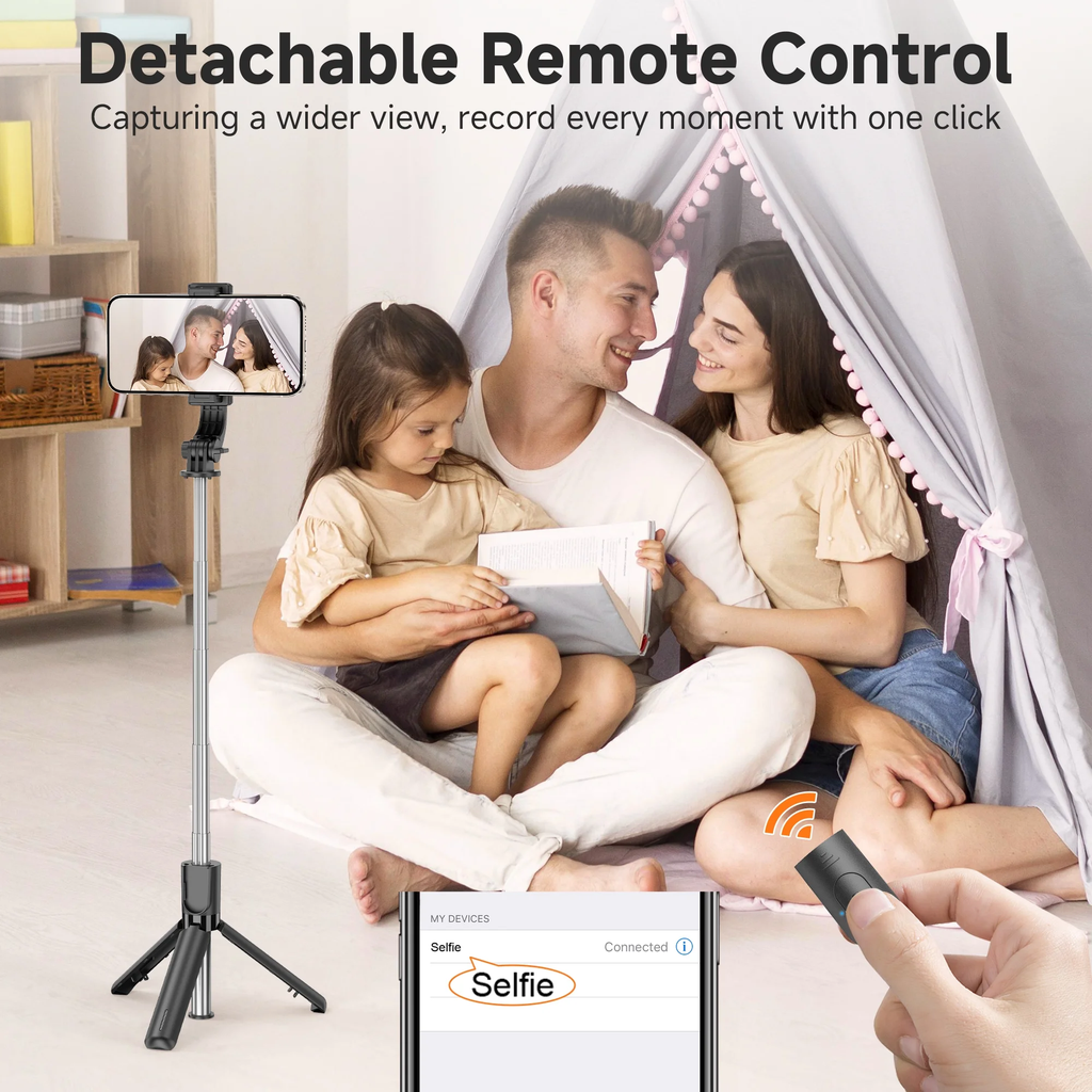 Portable Bluetooth Selfie Stick Tripod with Detachable Phone Holder