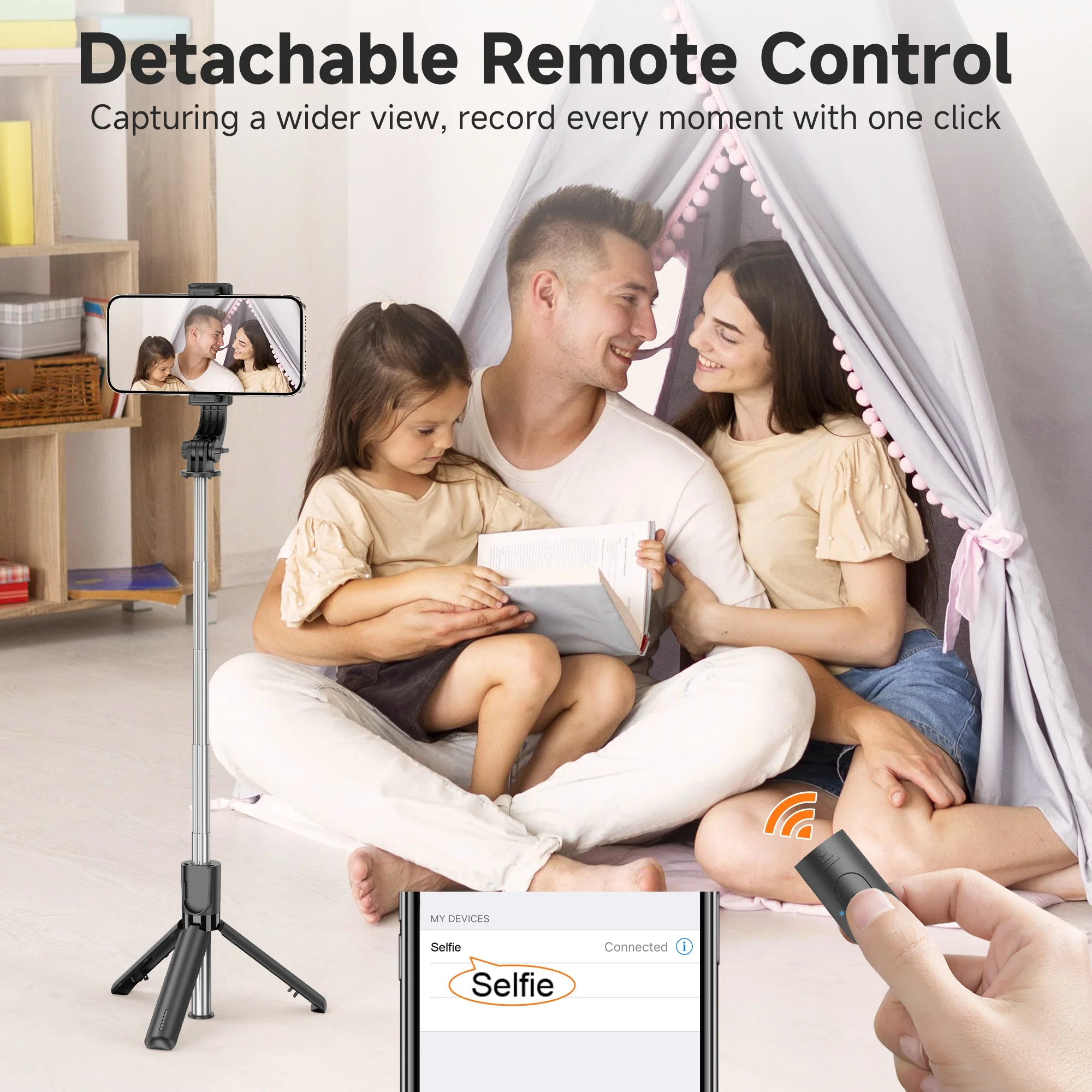 Portable Bluetooth Selfie Stick Tripod with Detachable Phone Holder