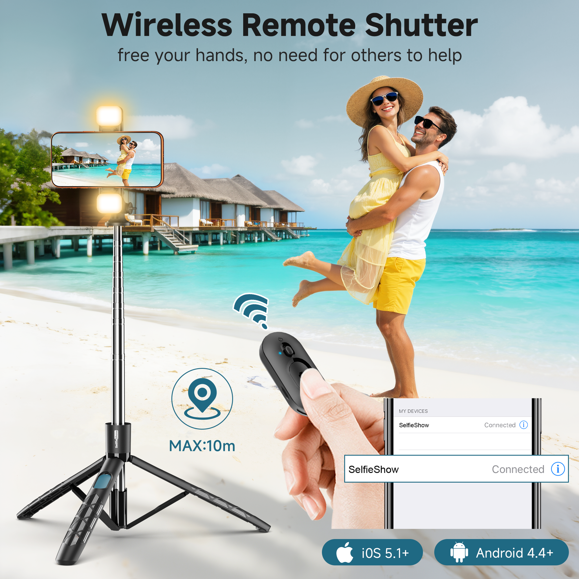 71" Bluetooth Selfie Stick Tripod with 6-Level LED Fill Light & Remote, Heavy-Duty 360° Phone Stand for iPhone & Android