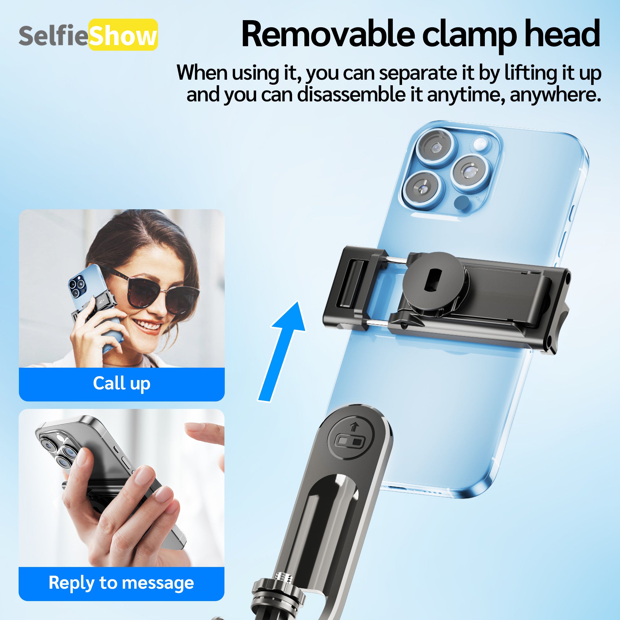 69" Auto Pop-Up Tripod Selfie Stick, 1.77m All-in-One Aluminum Phone Tripod with Balance Handle, Detachable Clamp & 1/4" Mount Compatibility