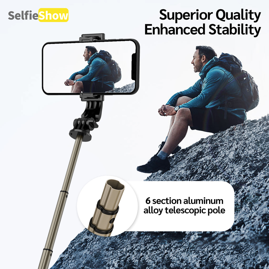 Mini Aluminum Alloy Bluetooth Selfie Stick Tripod for Phone, Desktop Stand with 360° Rotation & Remote for iOS & Android