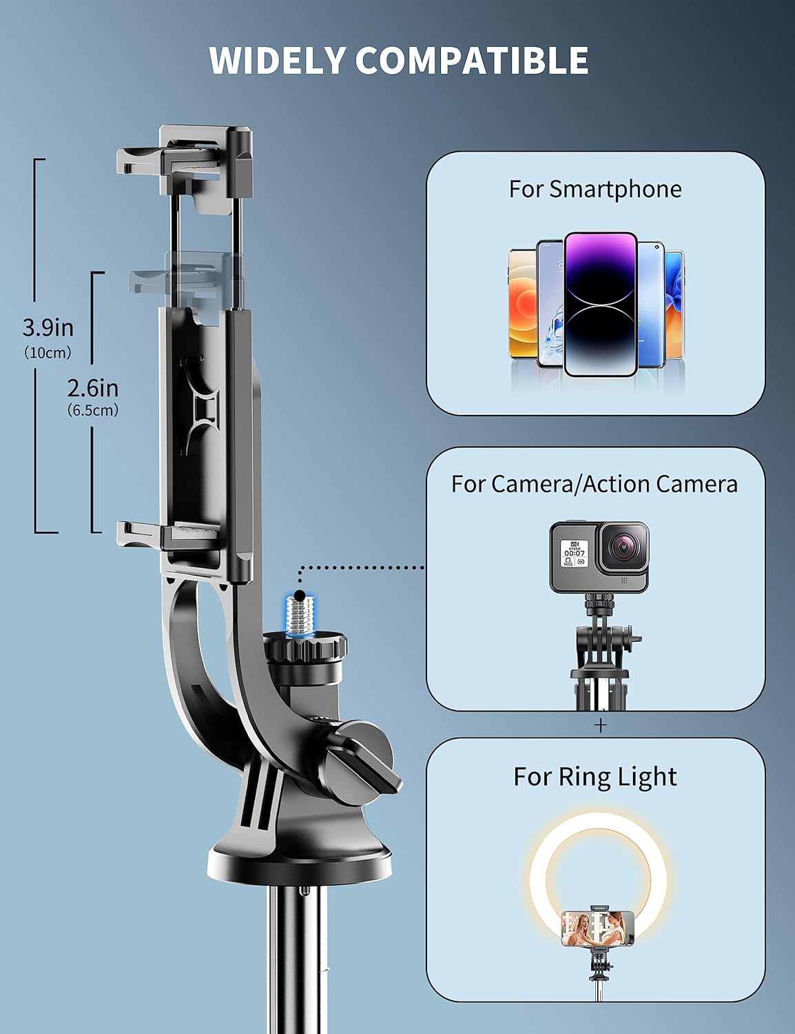 71" Heavy-Duty Bluetooth Selfie Stick Tripod with Remote, 360° Rotating Phone Stand for iPhone & Android