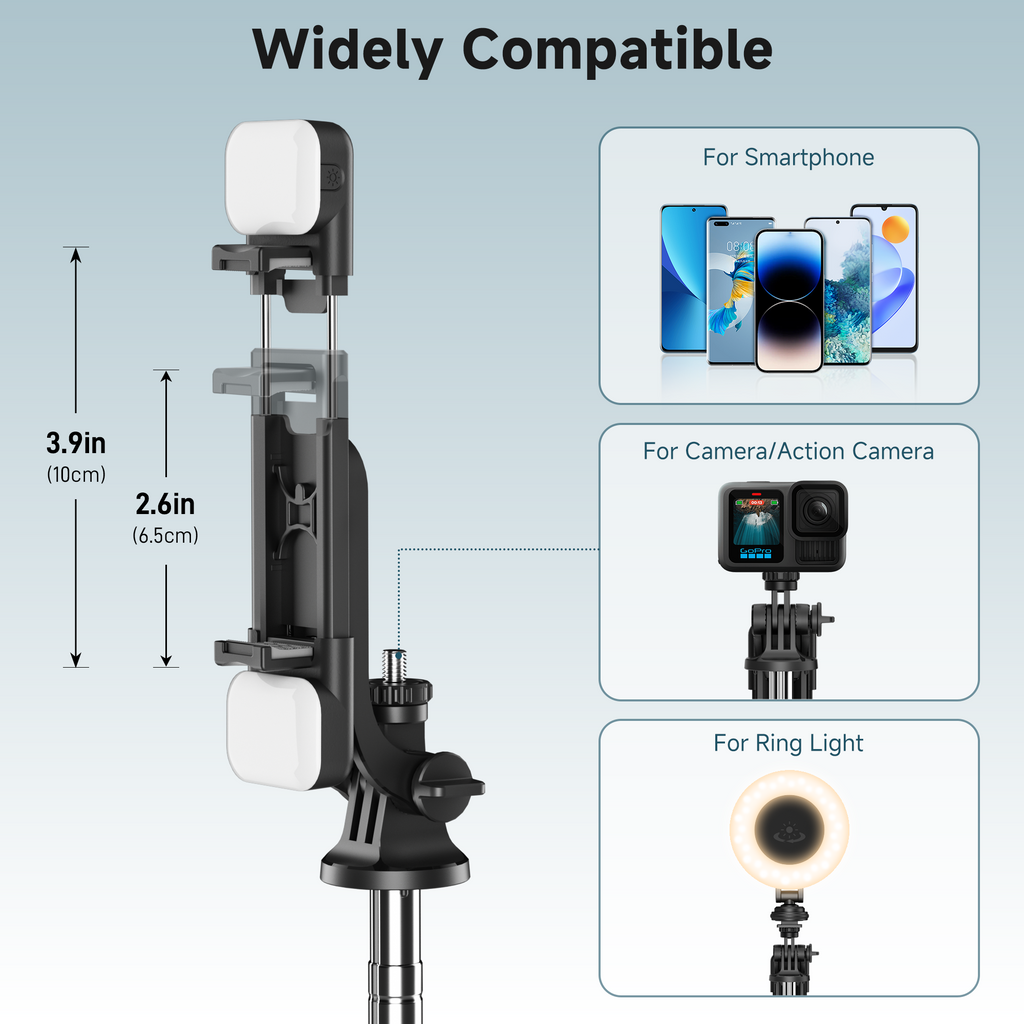 71" Bluetooth Selfie Stick Tripod with 6-Level LED Fill Light & Remote, Heavy-Duty 360° Phone Stand for iPhone & Android