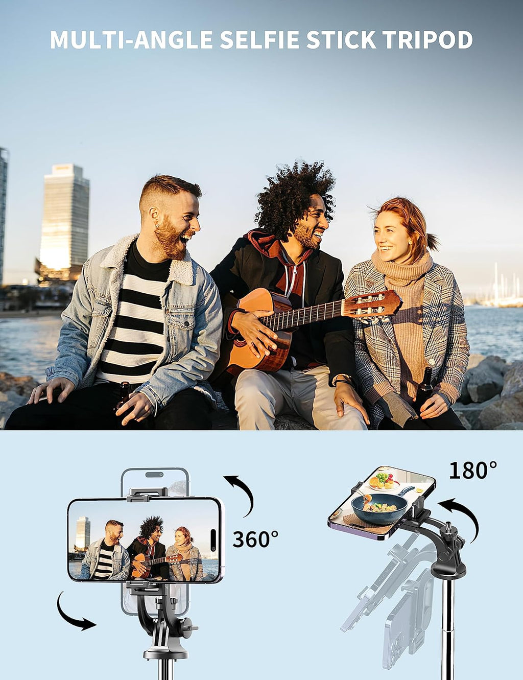 71" Heavy-Duty Bluetooth Selfie Stick Tripod with Remote, 360° Rotating Phone Stand for iPhone & Android