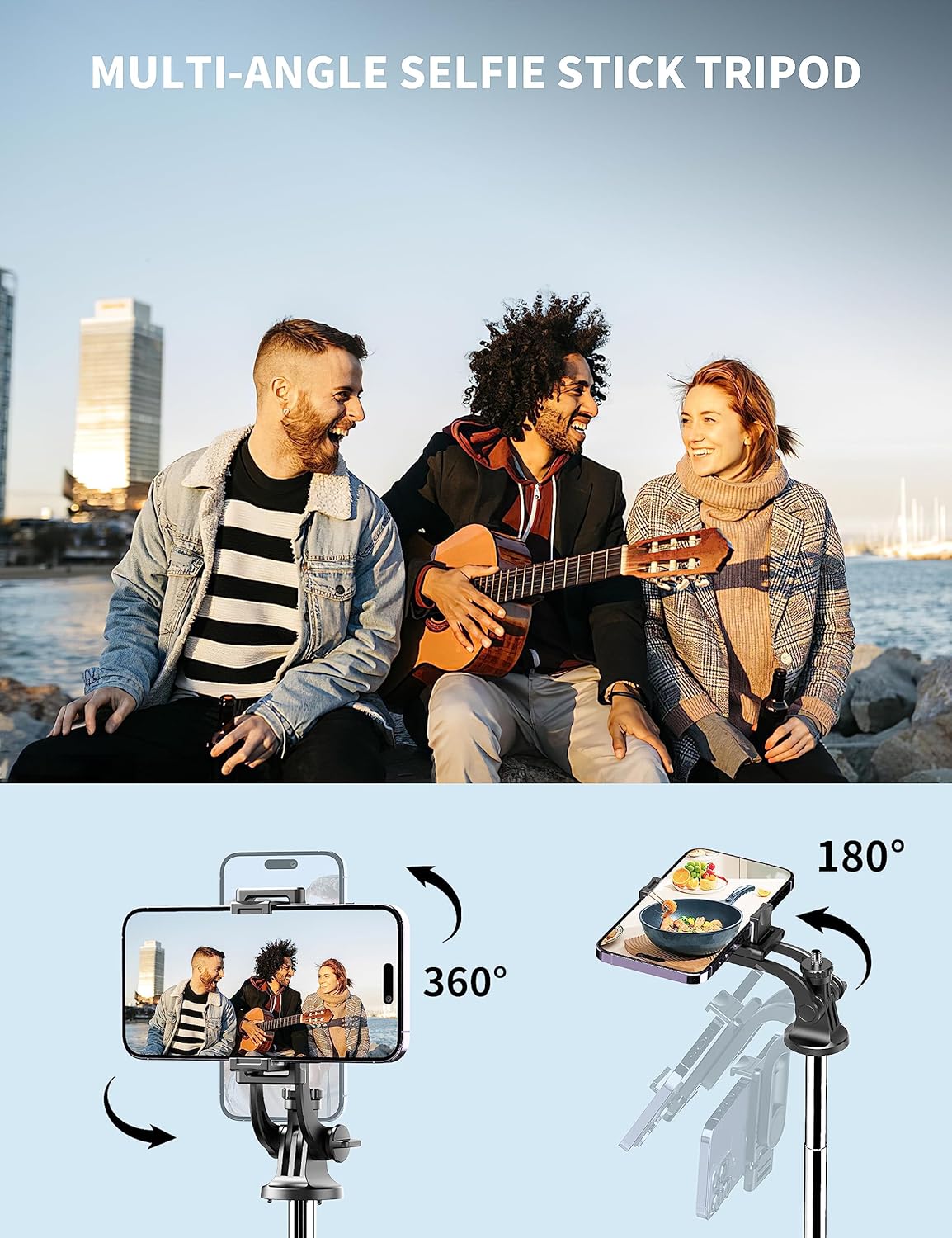 71" Heavy-Duty Bluetooth Selfie Stick Tripod with Remote, 360° Rotating Phone Stand for iPhone & Android
