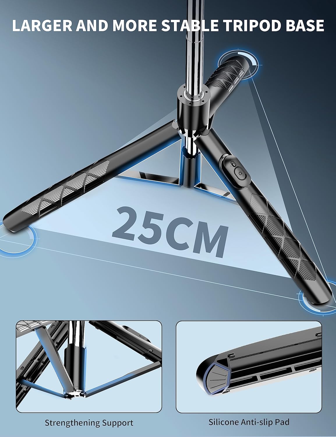 71" Heavy-Duty Bluetooth Selfie Stick Tripod with Remote, 360° Rotating Phone Stand for iPhone & Android