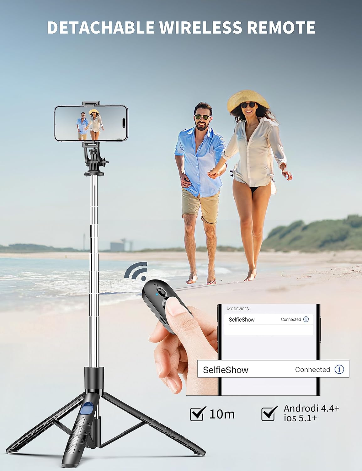 71" Heavy-Duty Bluetooth Selfie Stick Tripod with Remote, 360° Rotating Phone Stand for iPhone & Android