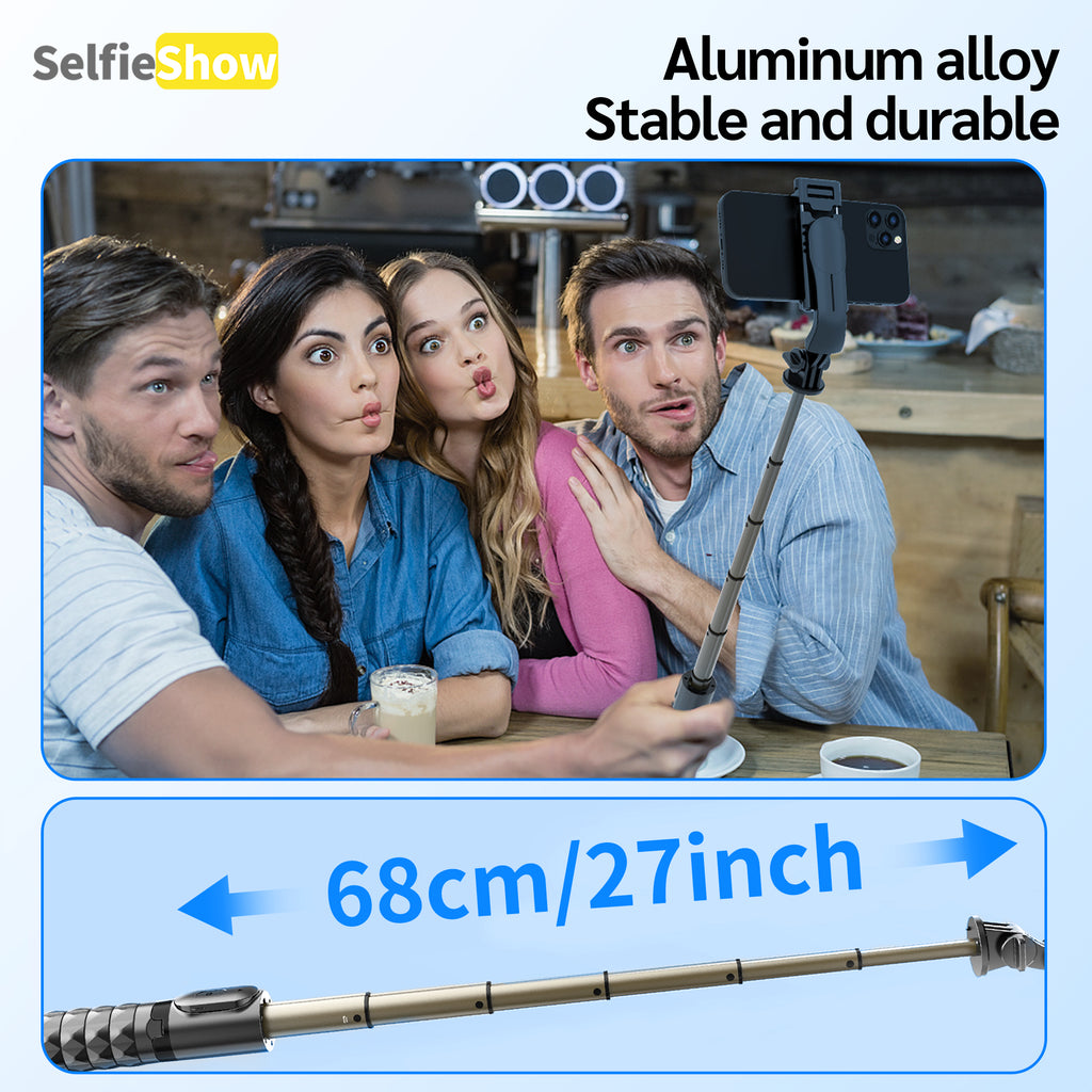 Mini Aluminum Alloy Bluetooth Selfie Stick Tripod for Phone, Desktop Stand with 360° Rotation & Remote for iOS & Android