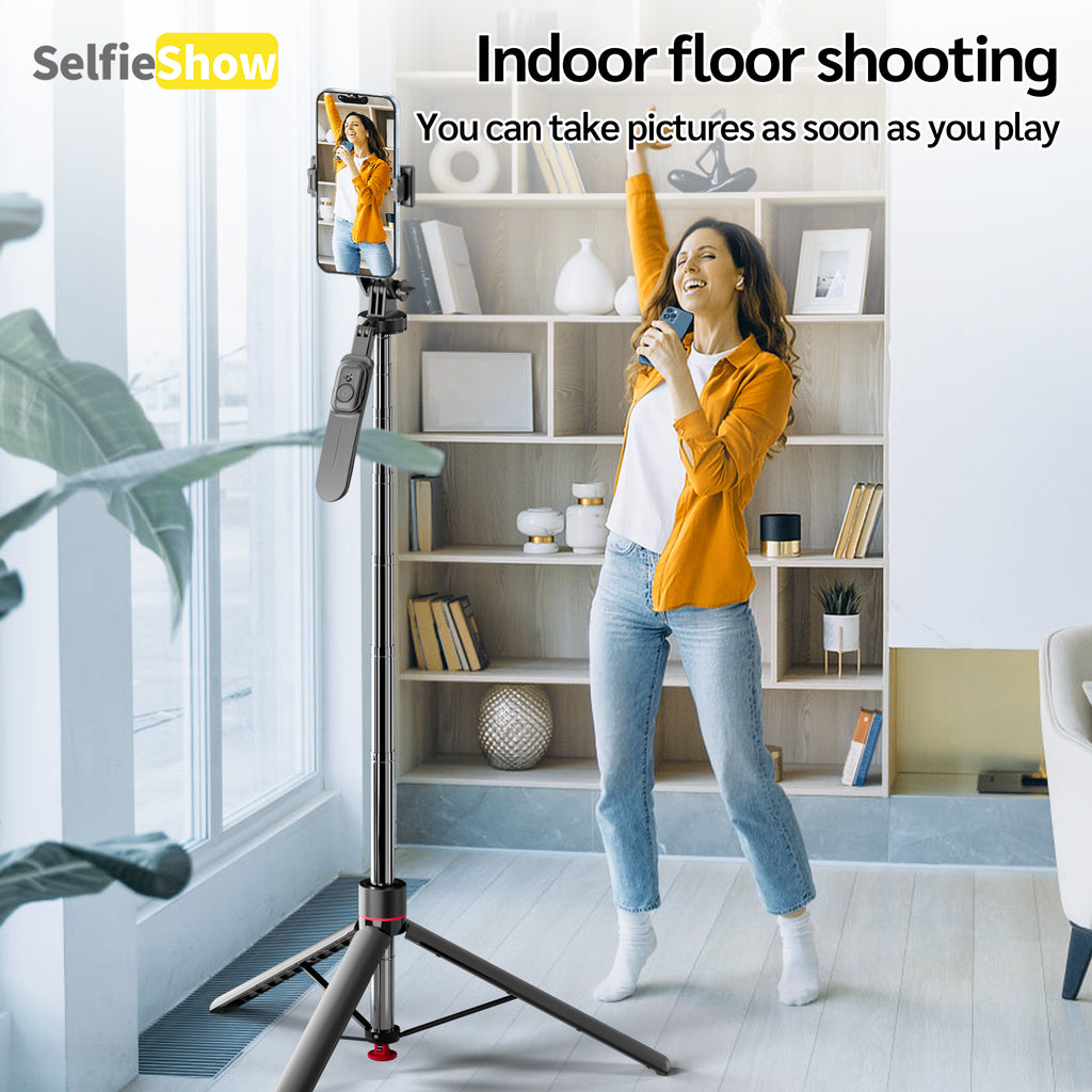 69" Auto Pop-Up Tripod Selfie Stick, 1.75m All-in-One Phone Tripod with Remote, Anti-Wobble Handle & 360° Adjustable Mount