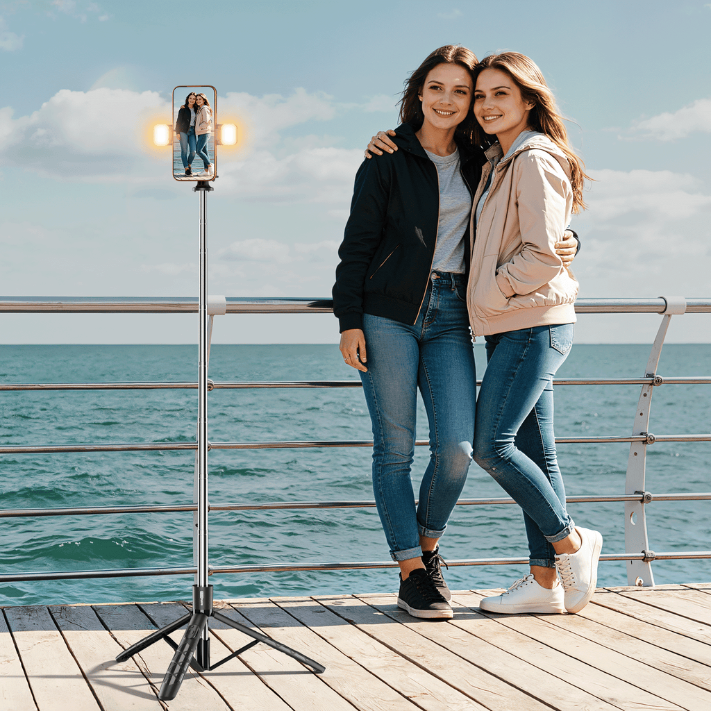71" Bluetooth Selfie Stick Tripod with 6-Level LED Fill Light & Remote, Heavy-Duty 360° Phone Stand for iPhone & Android