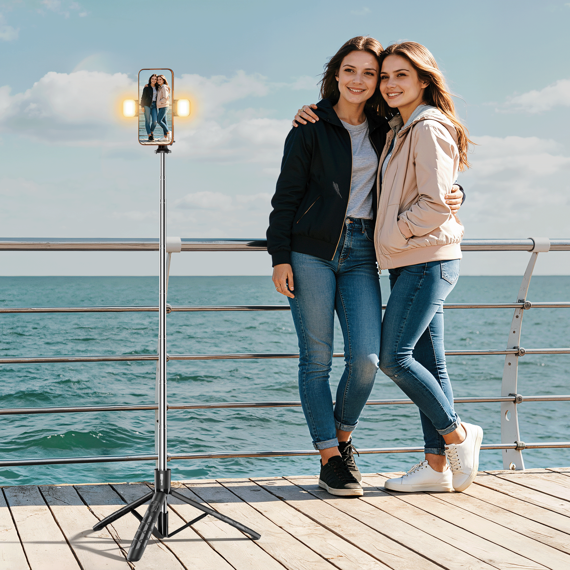 71" Bluetooth Selfie Stick Tripod with 6-Level LED Fill Light & Remote, Heavy-Duty 360° Phone Stand for iPhone & Android