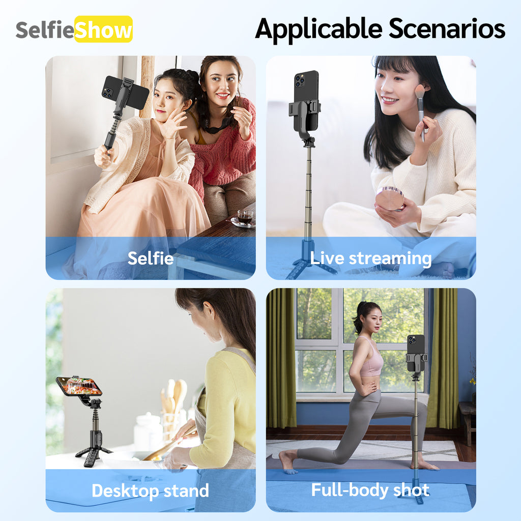Mini Aluminum Alloy Bluetooth Selfie Stick Tripod for Phone, Desktop Stand with 360° Rotation & Remote for iOS & Android