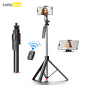 69" Auto Pop-Up Tripod Selfie Stick, 1.75m All-in-One Phone Tripod with Remote, Anti-Wobble Handle & 360° Adjustable Mount