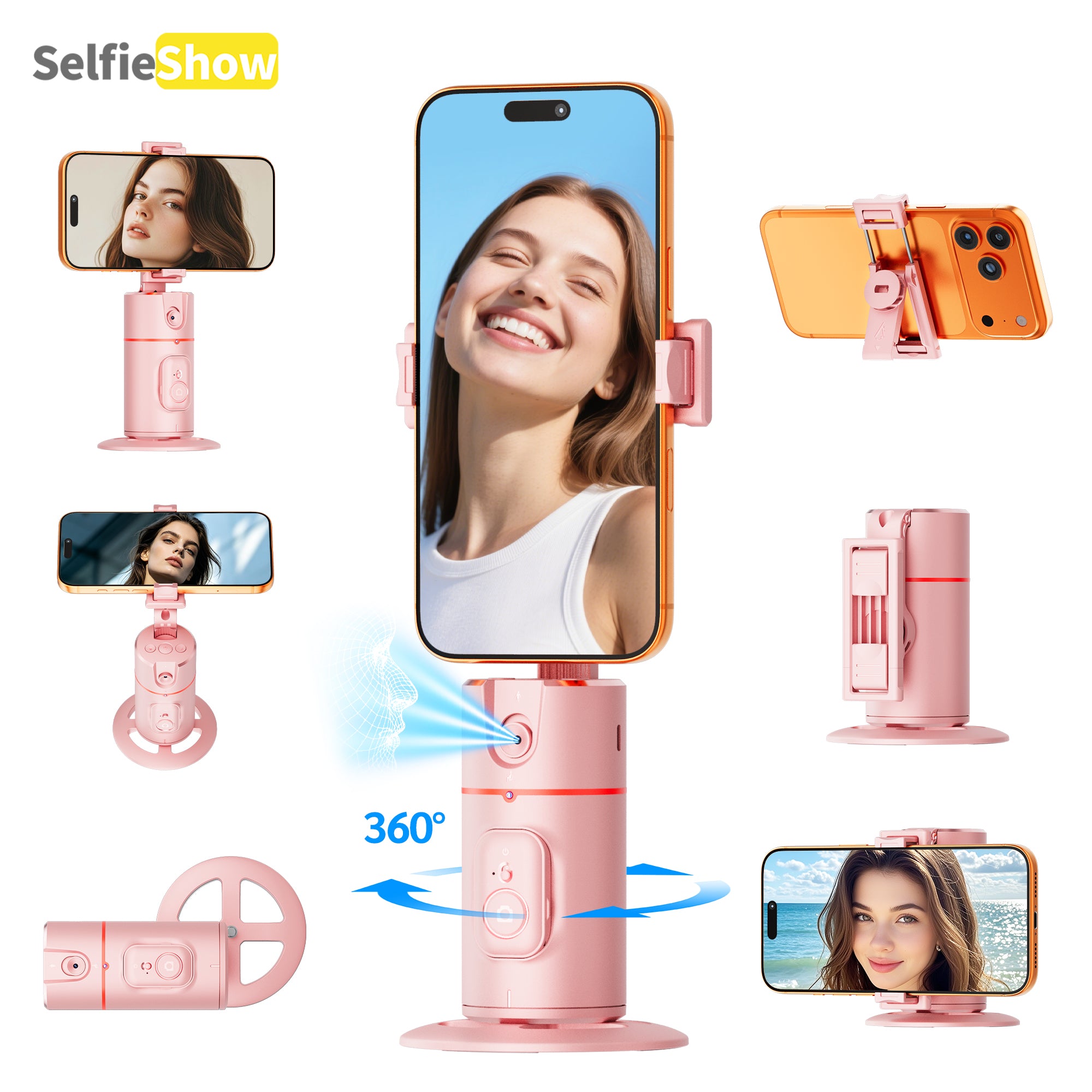 360° AI Face Tracking Phone Holder, Gesture Control, No App Required